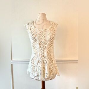Y2k fairy fitted crochet cream tunic sweater top